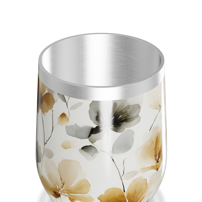Copo Térmico Slim - Floral Bege Aço Inox