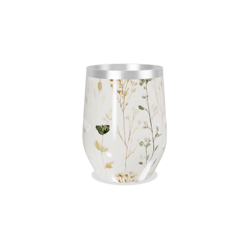 Copo Térmico Slim - Floral Branco Inox