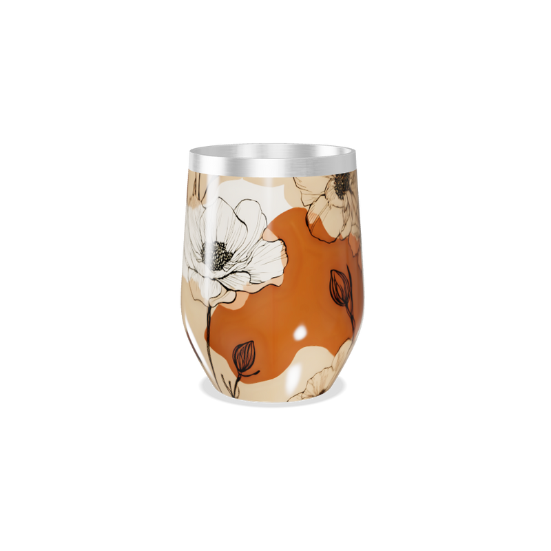 Copo Térmico Slim - Floral Marrom e Branco