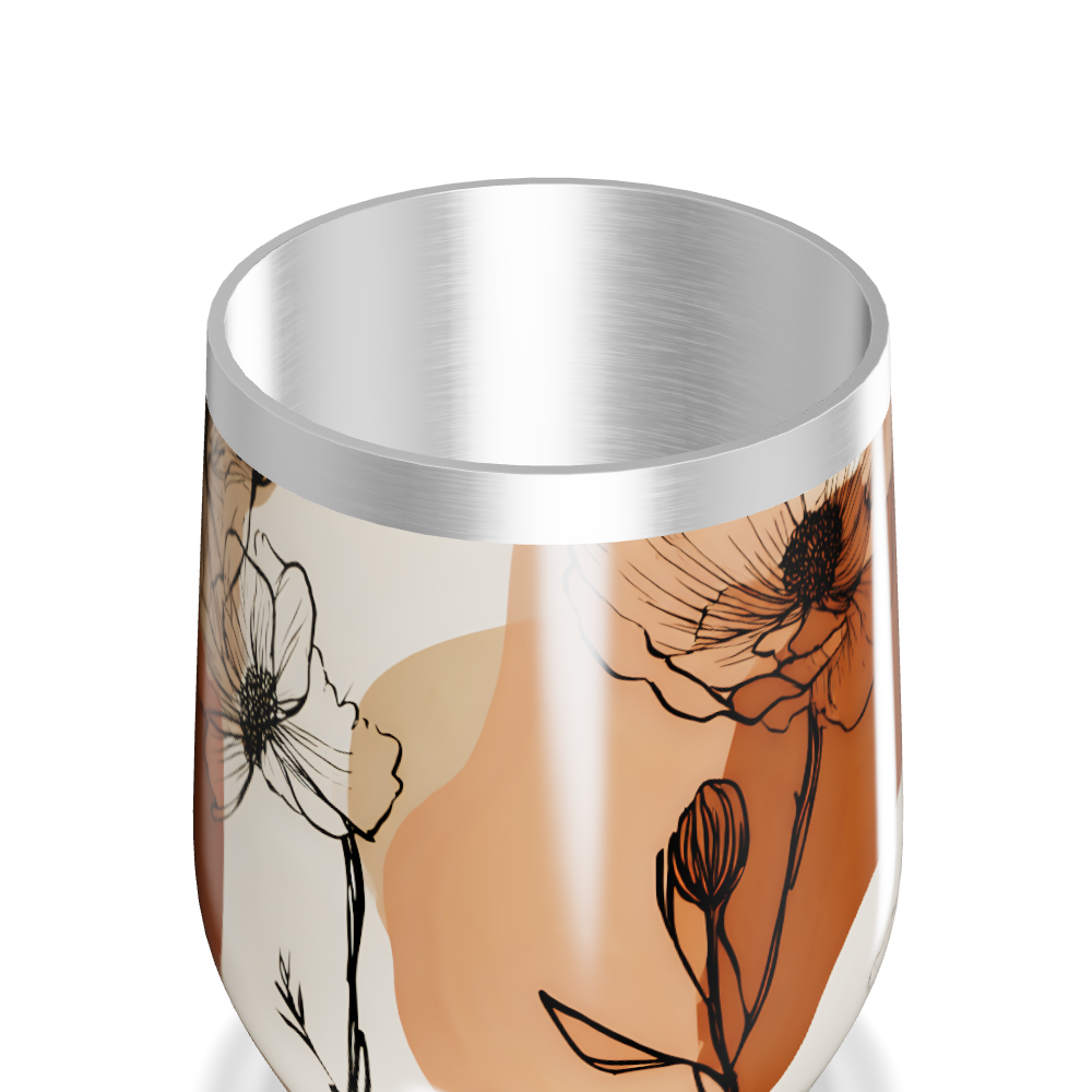 Copo Térmico Slim - Floral Marrom e Branco