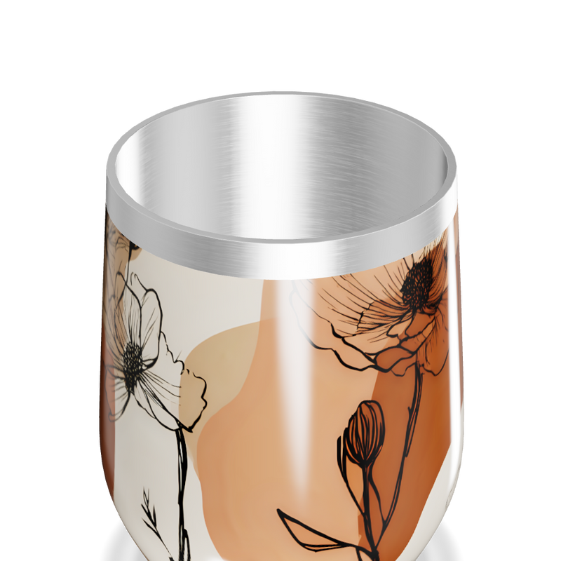 Copo Térmico Slim - Floral Marrom e Branco