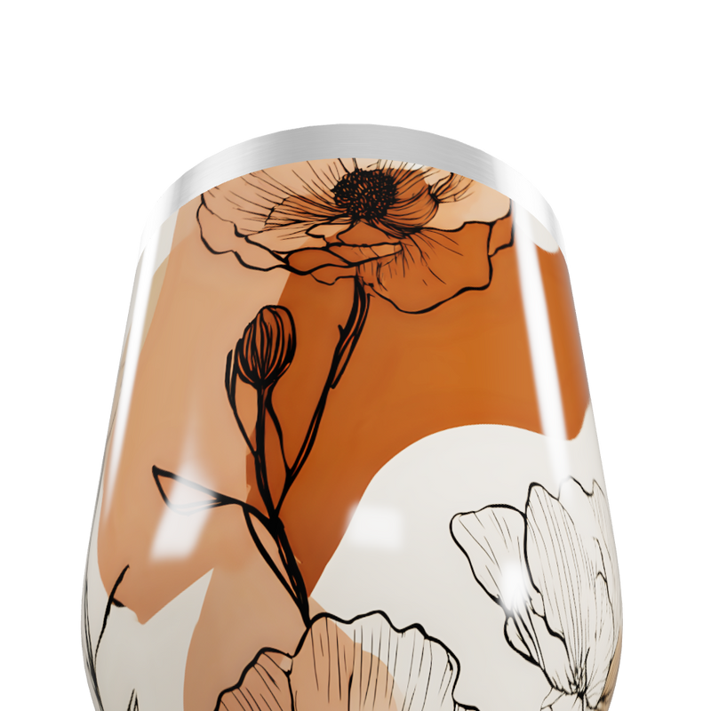 Copo Térmico Slim - Floral Marrom e Branco