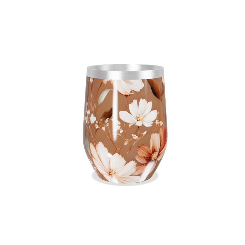 Copo Térmico Slim - Floral Marrom Inox