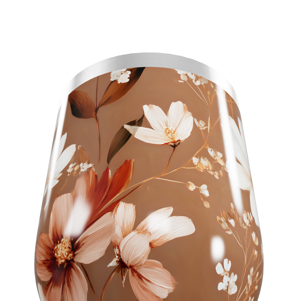 Copo Térmico Slim - Floral Marrom Inox